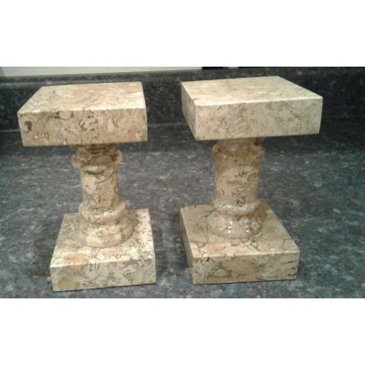 Fossil Stone Marble Bookends Candle Holders Cut and Polished Fossilized Shells   292664326652